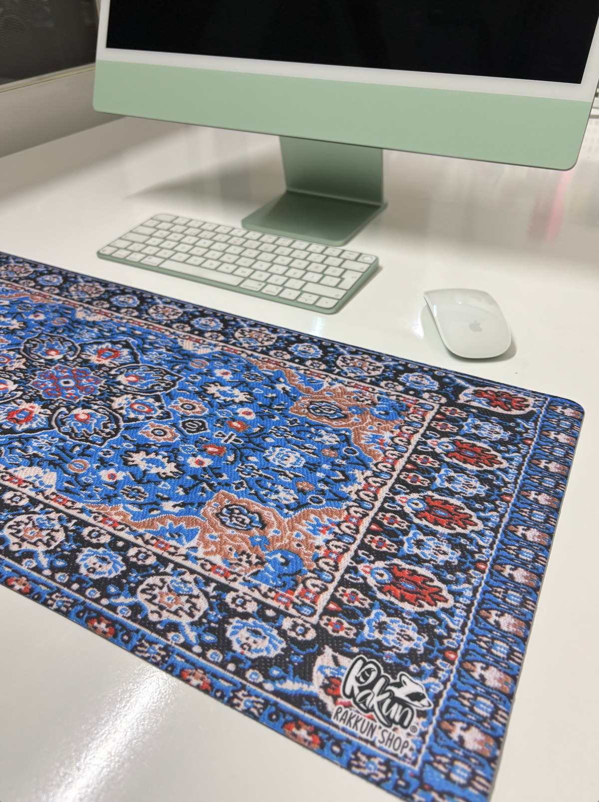 Mouse Pad, 30x70 cm, Mavi Halı Desen Baskılı, Kaymaz Taban, Bilek Destekli, Dikişsiz Kenar, Ergonomik, Ofis ve Oyuncular için (Mavi)