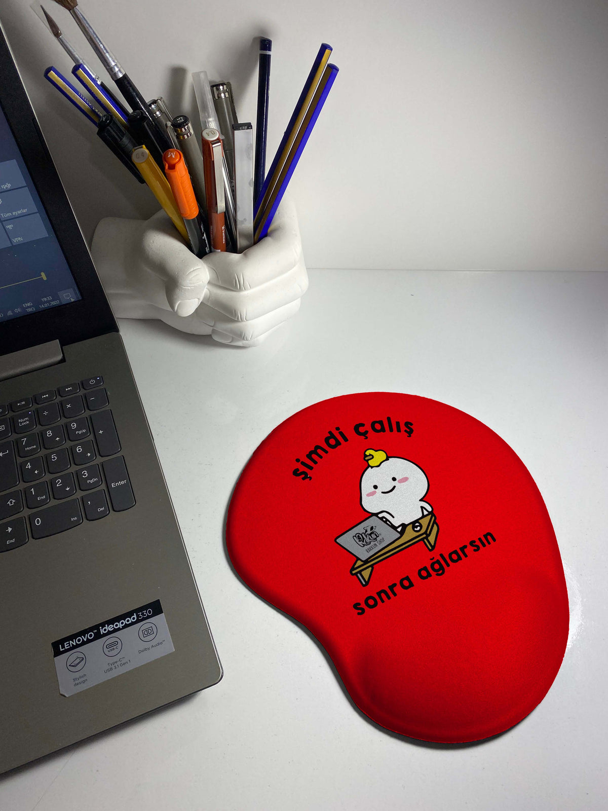 Şimdi Çalış Sonra Ağlarsın Baskılı Bilek Destekli Mousepad kırmızı